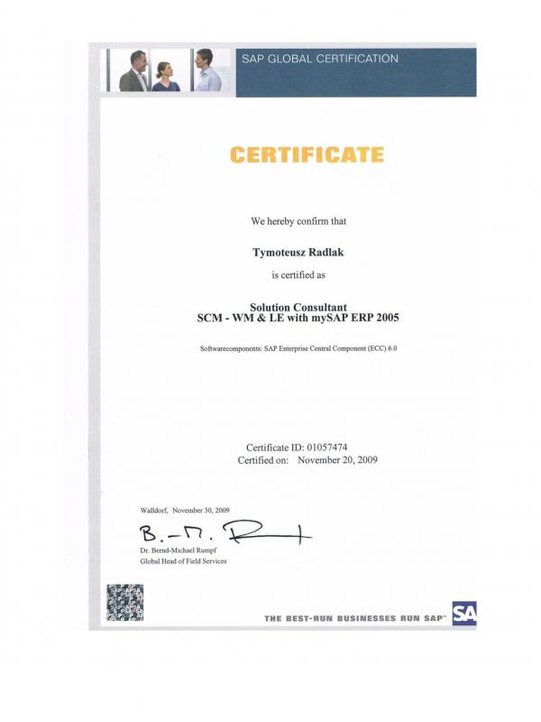 Certified Solution Consultant SCM – WM & LE with SAP ERP 2005