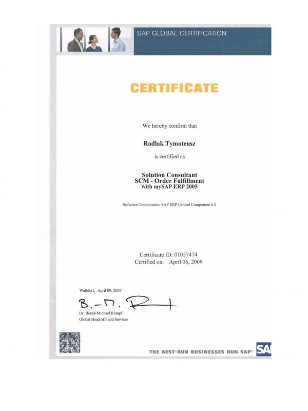 Certified Solution Consultant Supply Chain Management - Order Fulfillment with SAP ERP 2005
